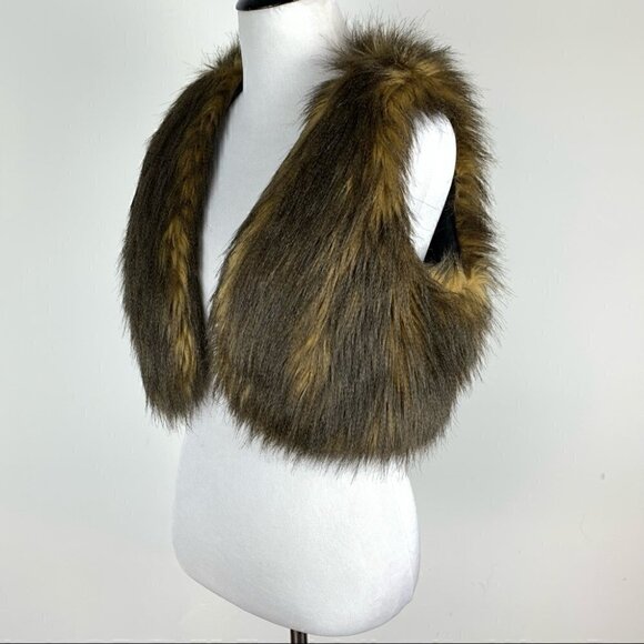 INC International concepts faux fur vest size P brown vegan shrug fall western - Picture 5 of 8